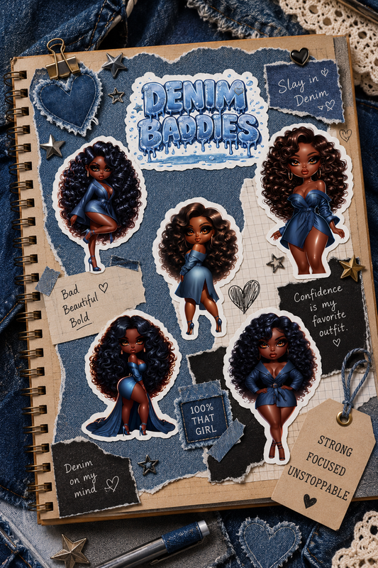 Denim Baddies Digital Sticker Pack | Fashion Doll Scrapbook Stickers Freebie