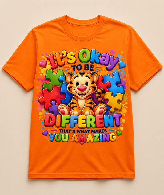 It’s Okay To Be Different – Cute Tiger Autism Awareness PNG Design