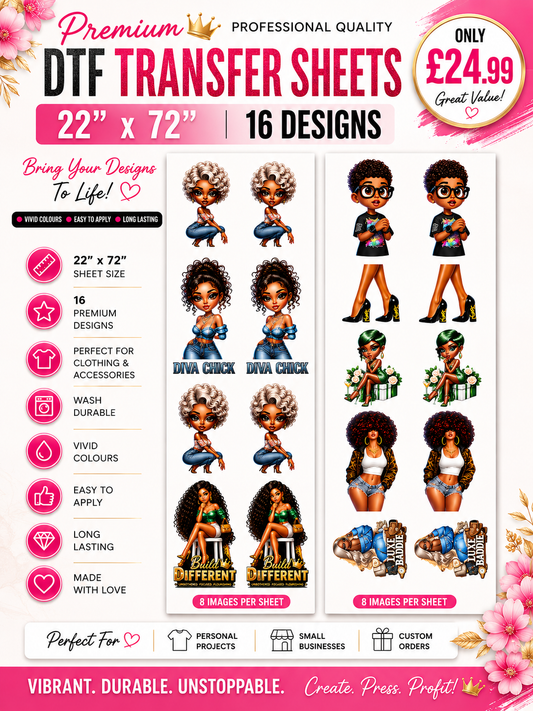 Premium DTF Gang Sheet Bundle | 2 Ready-to-Print Sheets | 16 High-Quality Designs | 22" x 72" PNG | Instant Download