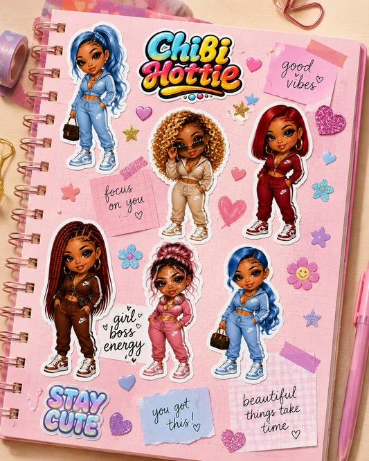 Chibi Hottie Sticker Pack PNG Bundle | Cute Fashion Girl Digital Stickers | Kawaii Scrapbook & Planner Stickers ( Freebie)