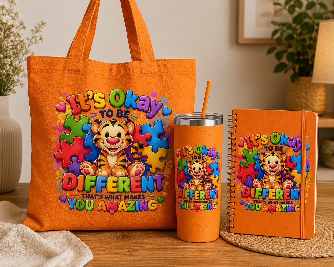 It’s Okay To Be Different – Cute Tiger Autism Awareness PNG Design