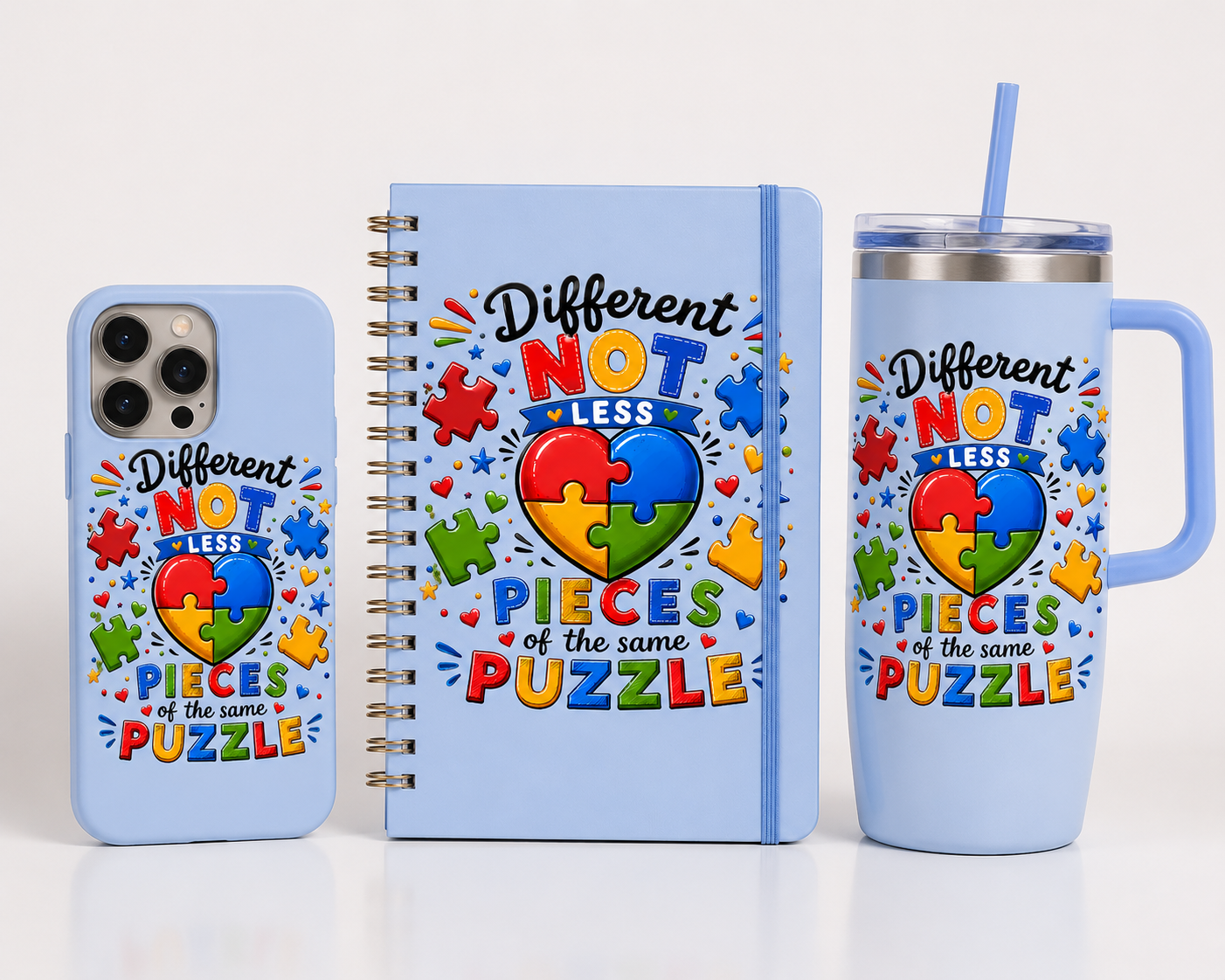 Different Not Less – Autism Awareness Puzzle PNG Design