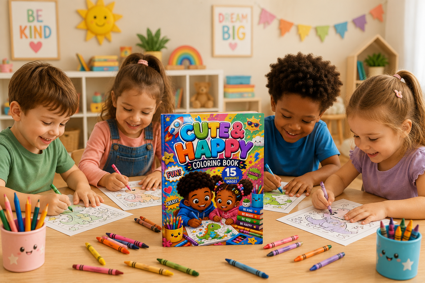 Cute & Happy Coloring Book 15 Adorable Coloring Pages for Creative Kids