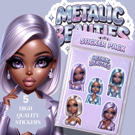 Metallic Beauties Sticker Pack | Glam Doll Stickers Bundle + Freebie