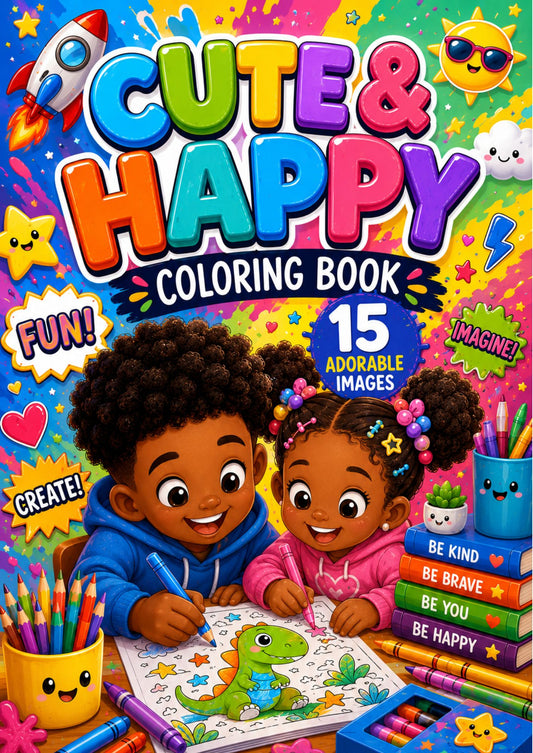Cute & Happy Coloring Book 15 Adorable Coloring Pages for Creative Kids